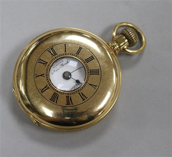 A Lever Brothers 14K gold stiffened half hunter pocket watch,